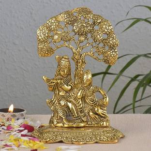 Ansh Trend Radha Krishna Sitting Under Tree Idol Metal Statue Decorative Showpiece  -  12 cm