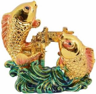 ASTRUMS Polyresin Arowana Fish Double Fish Statue for Feng Shui Decorative Showpiece - 5 cm (Polyresin, Multicolor) Decorative Showpiece  -  5 cm