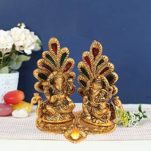 Kitlyn Brass Lakshmi Ganesha Showpiece for Diwali decorartion Puja Gift (Set of 1) Decorative Showpiece  -  14 cm