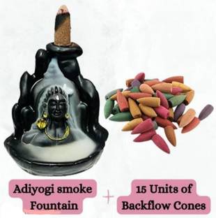 Jagmohan Enterprises Shiva Mahadev Adiyogi Smoke Fountain with 15 Backflow Cones Polyresin Decorative Showpiece  -  12 cm