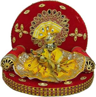 Utkarsh Combo Of Multicolor Fancy (2 No. Size) Pagadi, Basuri, Singhasan, Dress And Baby Laddu Gopal/Kanha Ji/Kanhaiya Ji/Little Lord Krishna/Govinda/Thakur Ji/Bal Gopal Murti Statue Idol Decorative Figurine Showpiece For Traditional Ritual Puja/Pooja Wealth Prosperity Peace And Success Decorative Showpiece  -  18 cm