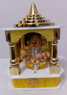 Tagon Ganesh Ji Idol With Four Pillar Golden Mandir For Home & Car Dashboard Decorative Showpiece  -  5.5 cm