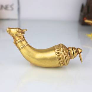 Bhunes Brass Ganga Jali Kamandal Gomukhi Shringi Pipe Cone Shape Abhishek Kamandal Decorative Showpiece  -  17 cm
