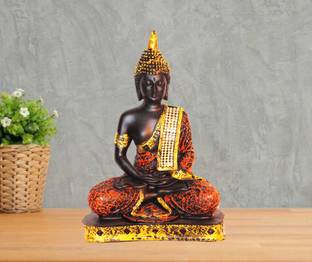 Miss Peach Handicrafted Resin "Buddha's Blessing: Artistic Meditation Centerpiece" For Home Decorative Showpiece  -  22 cm