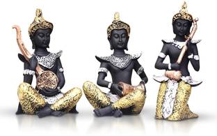 MARINER'S CREATION SET OF THREE ANTIQUE BUDDHA STATUE PLAYING MUSICAL INSTRUMENTS FOR HOME DECOR,LIVING ROOM,BEDROOM,OFFICE,HOUSE WARMING GIFT | STATUE FOR HOME DECOR | SHOWPIECE FOR HOME DECOR | GIFT ITEM Decorative Showpiece  -  22 cm