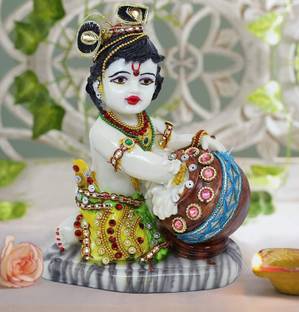 NAVYAKSH Makhan Chor Marble Finish,Murti , Krishna idol , Laddu Gopal,makhan chor kris Decorative Showpiece  -  19 cm