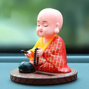 KARNIKHA INTERNATIONAL BRAND HUB KARNI - Solar Buddha, Moving Head and Hand both Buddha Monk Statue Decorative Showpiece  -  8 cm