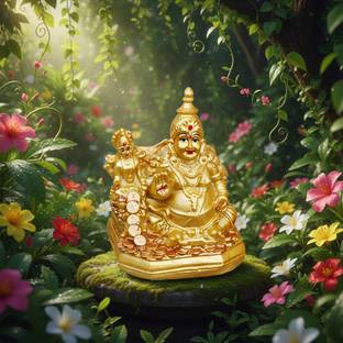 Kitlyn Lord Kubera and Lakshmi Statue for Wealth and Harmony | Lord kuber Idol/showpiece for Home | Laxmi Kuber ji ki murti for puja Gift item & Murti for Home/Worship/Temple/Office etc. Decorative Showpiece  -  10 cm