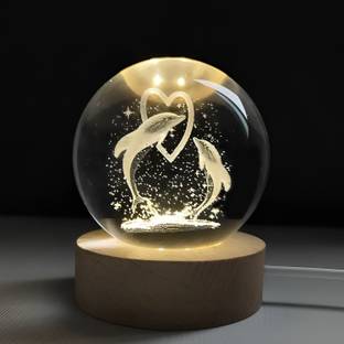 Spiricon 3D Galaxy Dolphin Crystal Ball Night Lamp Decorative Showpiece  -  7 cm