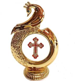 INTERNATIONAL GIFT Gold Plated Jesus Cross Symbol In Peacock Shape | For Table, Car Dashboard Decorative Showpiece  -  10 cm