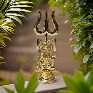 salvusappsolutions Handmade Metal Golden Shiva, Trishul With Damru For Pooja (4.5 Inch) Decorative Showpiece  -  10.2 cm
