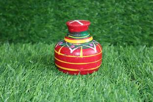 salvusappsolutions Wooden Round Sindoor Box Decorative Pill Box For Pooja & Utility (Red_6x6x7 cm) Decorative Showpiece  -  5 cm