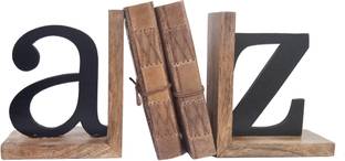 Purpledip Wooden Bookends 'a to z': Unique Decor Bookshelf Organizer Books Stand Holder Decorative Showpiece  -  16 cm