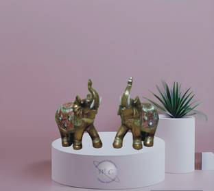 WINSOME COLLECTION Hathi Statue Double Elephant Showpiece Elephant Vastu Gift Fengshui Item Decorative Showpiece  -  25 cm