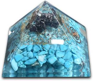 Reshamm Turquoise Black Tourmaline Pyramid for Black Magic & Negative Energy Blocker Decorative Showpiece  -  8 cm