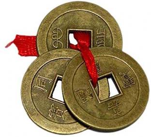Takshila Gems Fengshui Coins Set 3 Chinese Coins Set For Wealth, Good luck & Prosperity Decorative Showpiece  -  3 cm