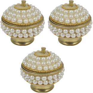 Real Craft Fancy Sindoor Box,Kumkum Bharani Sindur Dani for Women and Girls,Set of 3 Decorative Showpiece  -  7 cm