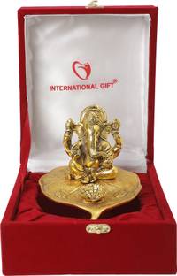INTERNATIONAL GIFT Gold Plated Patta Ganesh Idol Statue With Box & Bag | For Pooja, Mandir Decorative Showpiece  -  12 cm