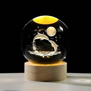 Spiricon 3D Dolphin & Moon Galaxy Crystal Ball Lamp 7 cm Night Light Showpiece Decorative Showpiece  -  7 cm