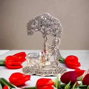 SP Handicrafts Krishna with Cow Standing Under Tree Plying Flute Decorative Showpiece  -  16 cm
