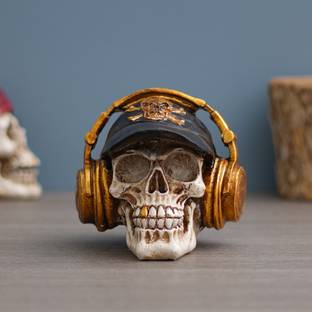 shyam antique creation Skull Wearing Headphone Statue for Halloween Home Bedroom Living Room Decor Decorative Showpiece  -  12.7 cm