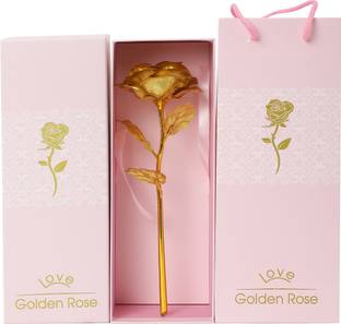 INTERNATIONAL GIFT Gold Plated Artificial Rose Flower With Box & Bag | For Valentine's Day Gift Decorative Showpiece  -  28 cm