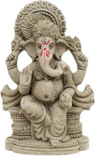 KSI Eco-Friendly 7.5 Inch Pagdi Ganesh Idol | Water Soluble | Unpainted Murti Decorative Showpiece  -  20 cm