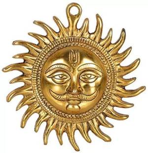 DARIDRA BHANJAN Surya Dev God Idol Statue Wall Hanging Metal Home Decor Decorative Showpiece  -  16 cm