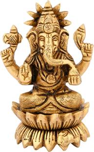 Shreeyash Brass Ganesh Bhagwan Idol for Home Entrance Ganpati Sitting on Kamal Decorative Showpiece  -  9.6 cm