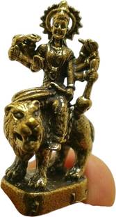 giftiny Durga Devi on Lion Brass Miniature Idol Decorative Showpiece  -  3 cm