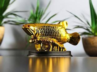 Wodec LUCKY CHARM GOLDEN AROWANA VASTU FISH STATUE-VASTU SHOWPIECE-LUCKY IDOL Decorative Showpiece  -  7.5 cm