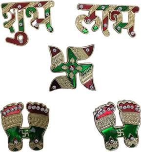 P A HEALTH AND FITNESS Decorative Combo of Shubh Labh Laxmi Charan (Paduka)Swastika Stickers.[5piece] Decorative Showpiece  -  6.5 cm
