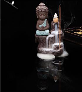 Beckonventure Handicrafted Meditating Monk Buddha Smoke Backflow incense burner with 10 Smoke Backflow Incense Cone in Incense Sticks|smoke fountain|buddha smoke fountain|Smoke waterfall fountain | Home Decor showpiece|table decorations items| handicraft items in Showpieces & Figurines|decorative items |Buddha Statue for Car Dashboard, Gifts And Home |Statues|statue for car|statue of gods| Showpiece gift sets| Showpiece & Figurnies |Showpieces in home| Decorative Showpiece  -  12 cm