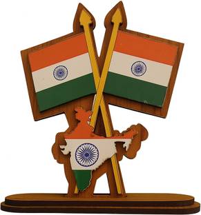 bareth brothers "Bharat Flag & Map Wooden Showpiece" Decorative Showpiece  -  13 cm