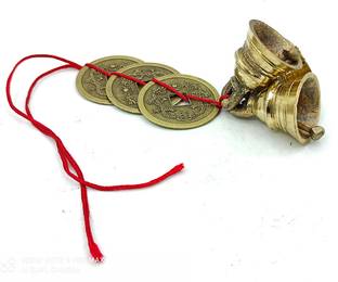 Plus Value Feng Shui Vastu Lucky 3 Bell 3 good luck Coins Vaastu Products for Home Office Wall Door Hanging (Big Size) Decorative Showpiece  -  4 cm