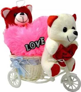 Corvell Romantic Couple Teddy with Heart Pink Cushion for someone special & special one Decorative Showpiece  -  21 cm
