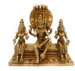 Bhunes Vishnu Murti With Sridevi Bhudevi Idols Statue Metal Murthi Narayan Silai Decorative Showpiece  -  17 cm