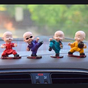 mark india Cute Small Kung Fu Creative Resin Little Monks ( SET OF 4 ) for Car Dashboard Decorative Showpiece  -  6 cm