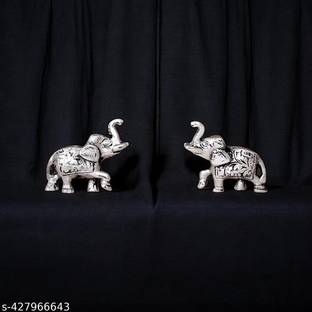 Koolwal craft Silver Elephant Statues Pair of 2 - Showpiece Metal Statue Decorative Showpiece  -  2 cm