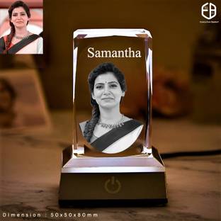 Executive Basket 3D Engraved Crystal Face-Cube with Wooden Multicolour Led Base Decorative Showpiece  -  8 cm