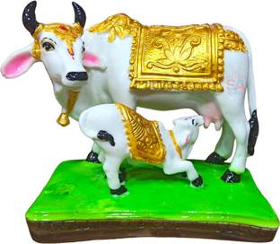 S A Gifts Handicraft Decorative Marble Kamdhenu Cow & Calf Statue/Idol for Gift,5Inch Decorative Showpiece  -  13 cm