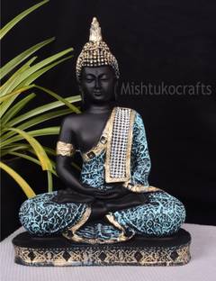 Mishtukocrafts Polyresin Buddha Idol Statue Showpiece for Home Decoration Gift (Blue Black) Decorative Showpiece  -  21 cm