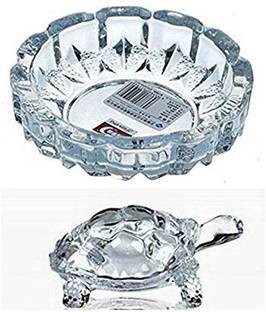 Gyanoday Creations Glass Crystal Tortoise with Pond Feng Shui Vastu Crafts Crystal Turtle with Plate, Best Gift for Career and Good Luck Plate Decorative Showpiece  -  5 cm