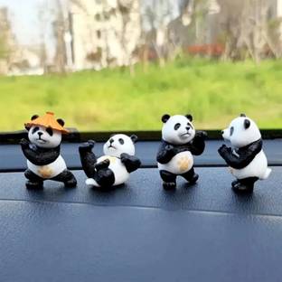 TIED RIBBONS Cute Small 4pcs Panda Statue Figurines for Table and Car Dashboard Accessories Decorative Showpiece  -  4.5 cm