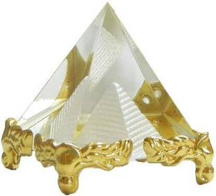 Ridha creation and design Feng Shui Crystal Glass Pyramid with Golden Stand for Spiritual Healing, Vastu Correction and Balancing -5 cm Decorative Showpiece  -  4.25 cm