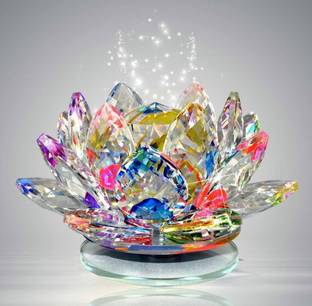SIGNET COLLECTION Crystal Lotus with Manual Rotating Stand for Positive Energy & ProsperitY. डेकोरेटिव शोपीस  -  11.5 cm