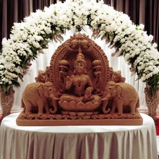 Anantamitra Goddess Lakshmi Idol with Elephants for Puja, Home Temple & Gifting Decorative Showpiece  -  12 cm