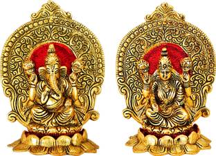 eCraftzone Statue/Murti/Figure Lord Laxmi Ganesh JI Set Size 6.7" X 3.8"Inch Gold Plated Decorative Showpiece  -  17 cm