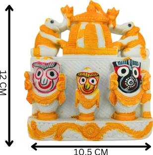 FernHaus Handcrafted Lord Jagannath, Balaram, Subhadra Idol, 12 x 10.5 cm, Stone Dust Decorative Showpiece  -  12 cm