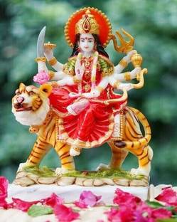 DARIDRA BHANJAN Sherawali Mata Rani, Maa Durga Devi,durga idol, Decorative Showpiece  -  15 cm